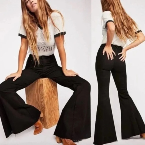 Free people ma cherie We The Free Jeans with lace-up back Black 16740 - Picture 1 of 16